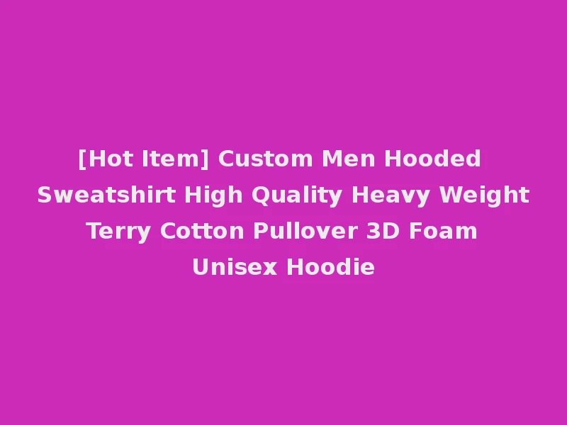 [Hot Item] Custom Men Hooded Sweatshirt High Quality Heavy Weight Terry Cotton Pullover 3D Foam Unisex Hoodie