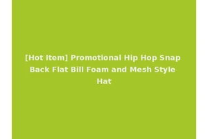 [Hot Item] Promotional Hip Hop Snap Back Flat Bill Foam and Mesh Style Hat
