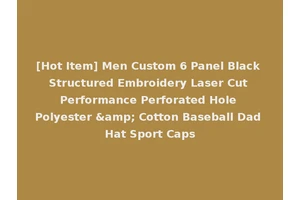 [Hot Item] Men Custom 6 Panel Black Structured Embroidery Laser Cut Performance Perforated Hole Polyester &amp; Cotton Baseball Dad Hat Sport Caps
