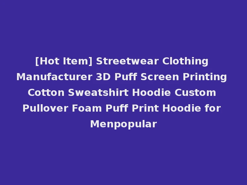 [Hot Item] Streetwear Clothing Manufacturer 3D Puff Screen Printing Cotton Sweatshirt Hoodie Custom Pullover Foam Puff Print Hoodie for Menpopular
