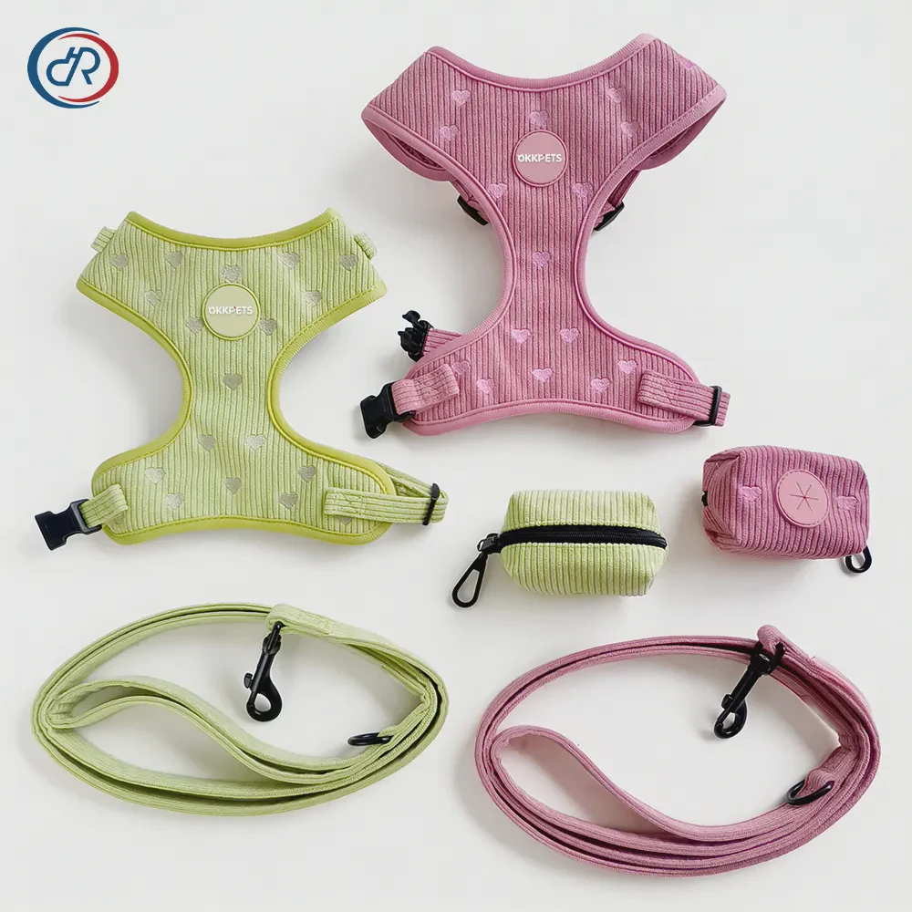 OKKPETS Custom Puppy Dog Leash Collar Adjustable Poop Bag Accessories Designer Personalized Embroidery Luxury Dog Harness Set