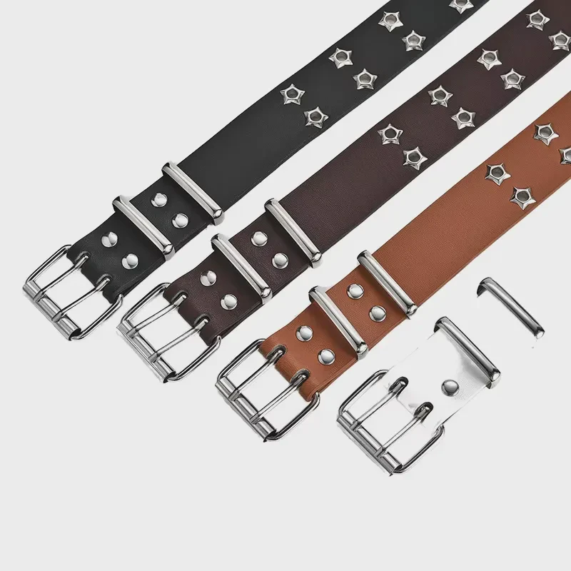Custom Design Fashion Star Eyelet Rivet Belt Double Hollow Out Y2K Punk Rock Belt for Women Men