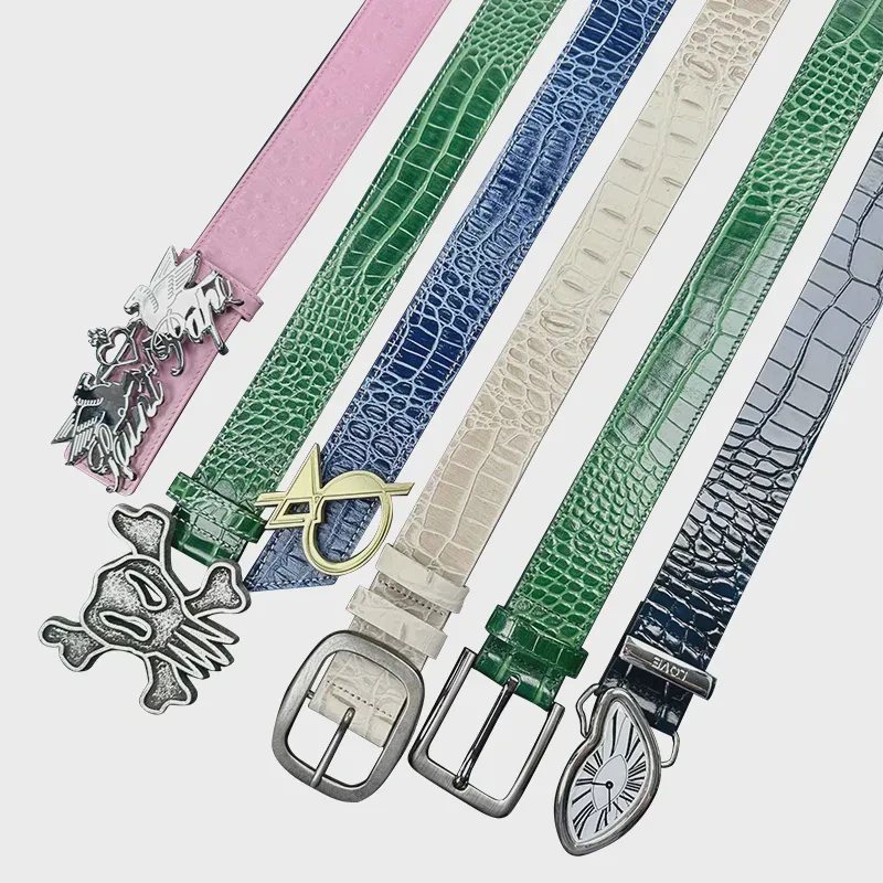 Customizable Crocodile-Patterned Belt Wholesale Collection, Gothic-Style Hip-Hop Custom Buckle Belts