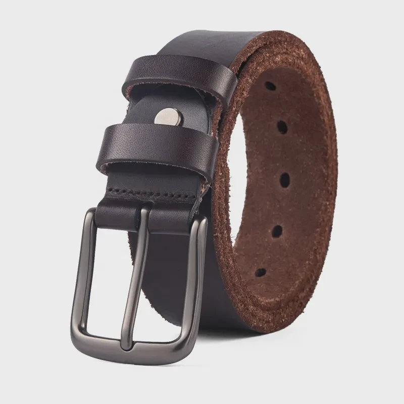 Custom Brand Casual Cow Hide Top Grain Leather Men's Belt High-grade Fashion Alloy Pin Buckle