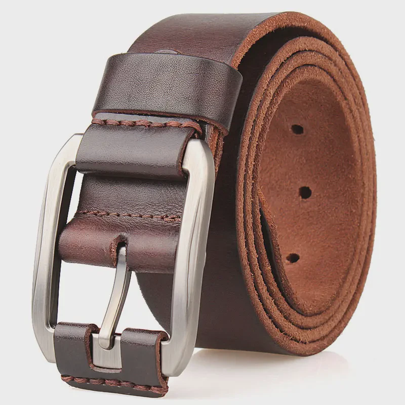 High Quality Zinc Alloy Pin Buckle Full Grain Vintage Genuine Leather Belt for Men