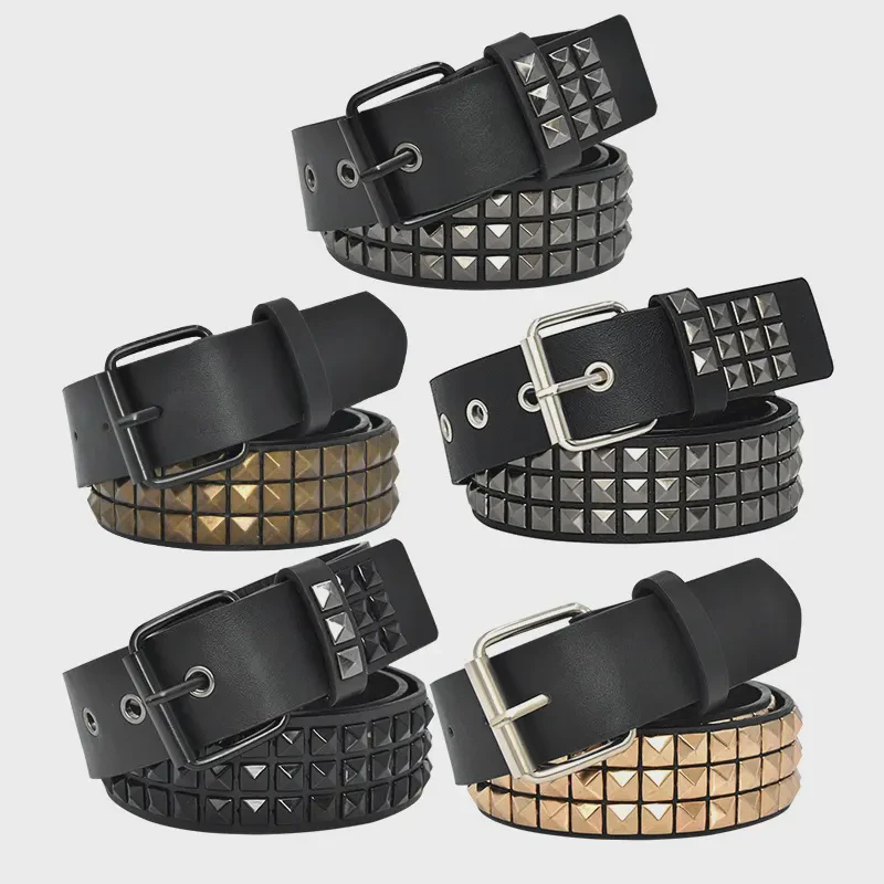 Custom Black Studded Belt Punk Rock Rivet Belt Grommet Threads Belt With Bright Metal Pyramid for Women Men