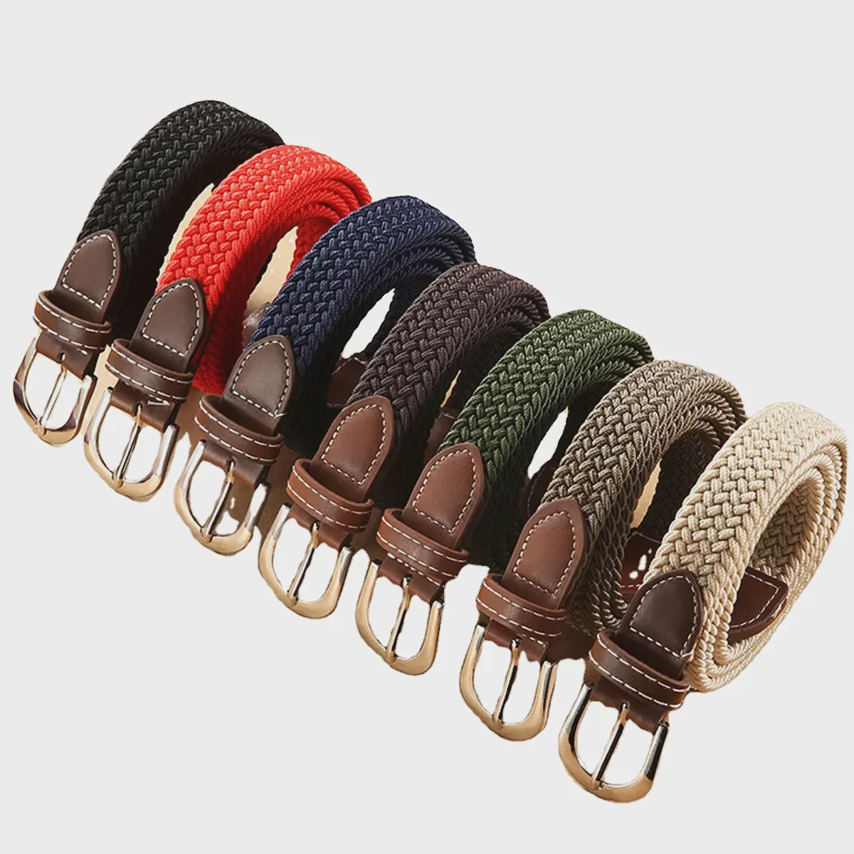 2.5cm Wide Women's Casual Stretch Woven Braided Belt Fashion Solid Fabric Belts with Alloy Buckle for Ladies
