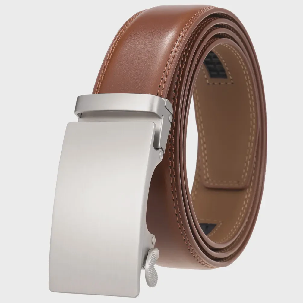 Factory Custom Genuine Leather Rachet Belt Men Leather Dress Belt with Automatic Buckle