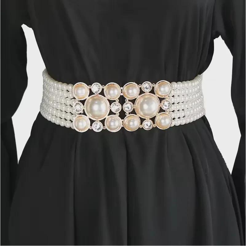 Pearl Fashion Wide Belt Fashion Versatile Waist Seal Factory Direct Sales Wholesale Belt for Women
