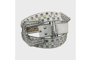 Western Fashion PU Leather Belt with Beautiful Skull Rhinestone Custom Length for Outdoor Occasions for Ladies and Men