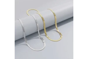 Stainless Steel Metal 18k Gold Plated Color Snake Flat Chain Necklace Snake Bone Blade Chain Necklace Herringbone Chain Necklace