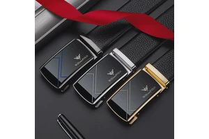 For WilliamPOLO Men's Genuine Cowhide Leather Belt Alloy Automatic Buckle Custom Logo Fashion Business Casual Style for Middle-A