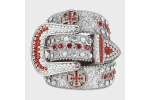Western Cowboy Bling Bling Custom Fashion Design Cowhide Leather Alloy Pin Buckle Rhinestone Studded Belt 3.8cm Width Man
