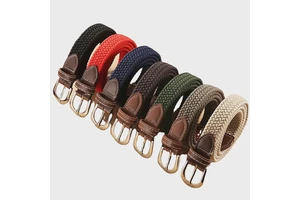 2.5cm Wide Women's Casual Stretch Woven Braided Belt Fashion Solid Fabric Belts with Alloy Buckle for Ladies