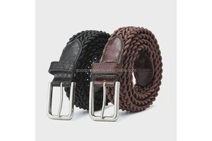 Fashion Style Elastic Woven Belt With Buckle Real Leather Belt Fashion Woven Belts Designer Buckle