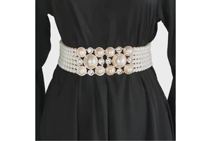Pearl Fashion Wide Belt Fashion Versatile Waist Seal Factory Direct Sales Wholesale Belt for Women
