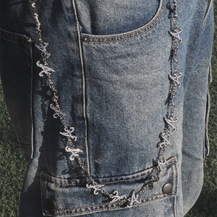 High Quality Custom Letter a Logo Punk Rock Style Long Hip Hop Hanging Metal Pocket Chain Denim Waist Chain Belts