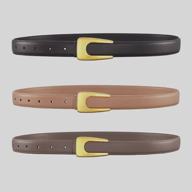 New Top Leather Women's Belt Deluxe Double C-button Belt Jeans Dress Belt Women