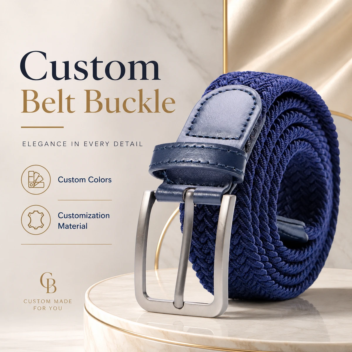 Men's Black Casual Braided Stretch Leather Belt Adjustable Alloy Buckle Custom Logo PU Material End Tip Elastic Woven Stretch