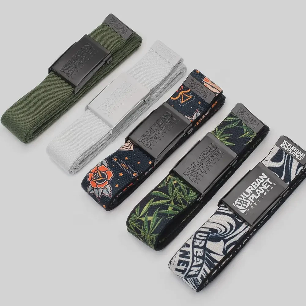 Custom Elastic Woven Fabric Webbing Belt Adjustable Alloy Buckle Casual Golf Gear Featuring Printed Nylon Material