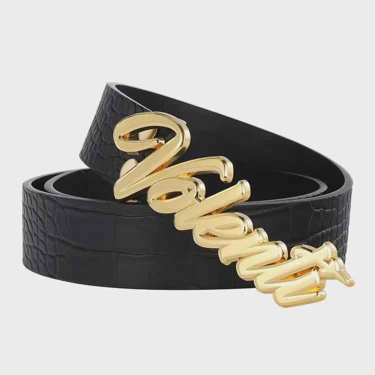Factory Custom Design Wholesale Gold Genuine Leather Belt Personalized Artistic Logo Cowboy Leather Zinc Alloy Plate Buckle Belt