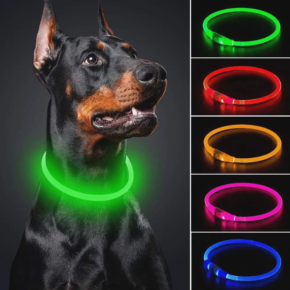 Tactical USB Rechargeable TPU Waterproof Dog Collar with LED Lights Plaid Pattern Ribbons-Large Size for Dogs