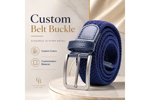 Men's Black Casual Braided Stretch Leather Belt Adjustable Alloy Buckle Custom Logo PU Material End Tip Elastic Woven Stretch