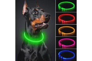 Tactical USB Rechargeable TPU Waterproof Dog Collar with LED Lights Plaid Pattern Ribbons-Large Size for Dogs