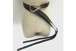 Women's Double-layer Faux Leather Thin Waist Belt Large Gold U-Shape Metal Buckle Fashion Belt